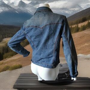 Denim Jean Jacket Vinatge Western SMALL BLUE Women's Stitched Access AC-3998